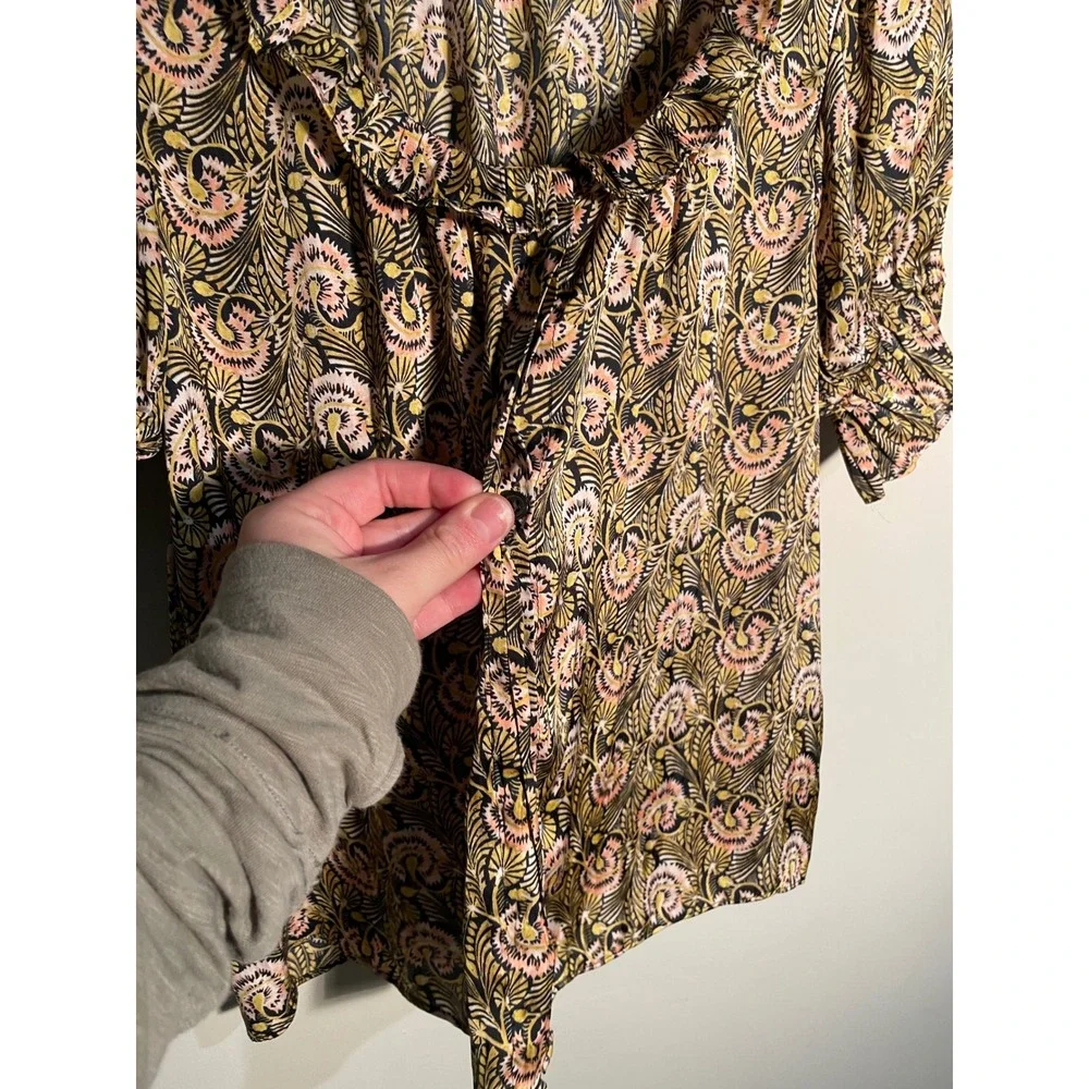 J.Crew Ruffle Featherweight Satin Scoopneck Top in Dandelion Swirl Size Small